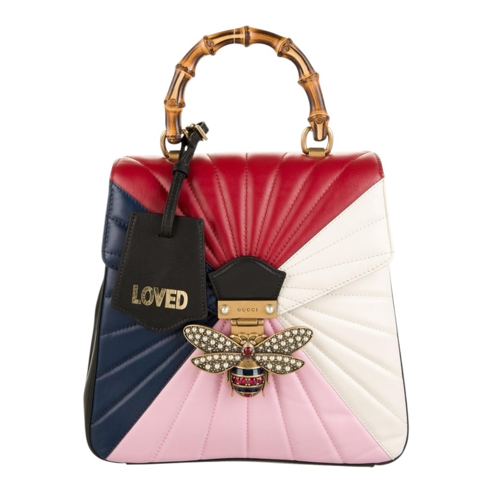 Gucci Queen Margaret Tropuntata Bamboo Multicolor Backpack Pearl Bee Clasp Rare
